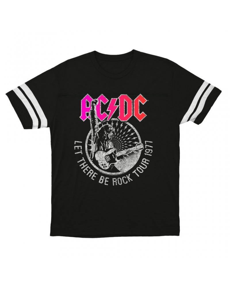 AC/DC T-Shirt | Let There Be Rock Tour 1977 Silver Bling Design Football Shirt $15.49 Shirts