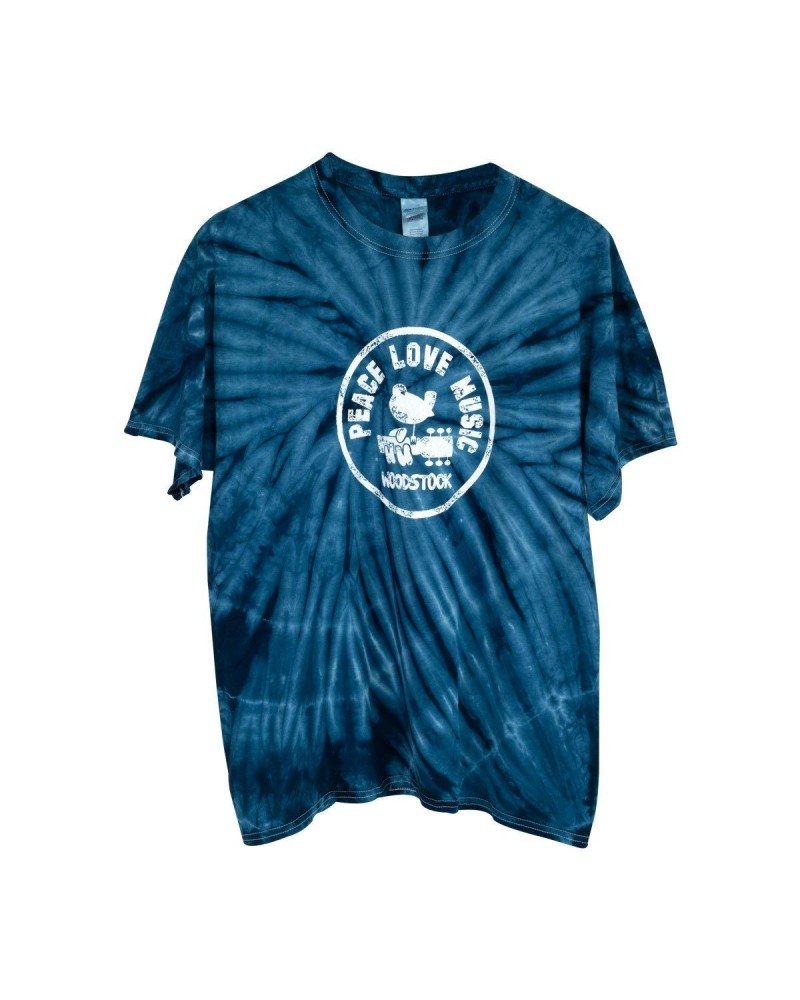 Woodstock Peace Love Music Circle Logo Tie Dye Blue T-shirt $1.60 Shirts