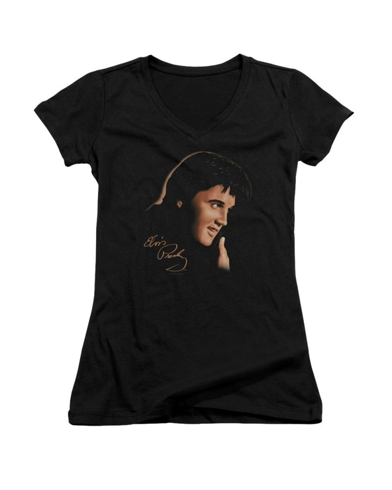 Elvis Presley Junior's V-Neck Shirt | WARM PORTRAIT Junior's Tee $8.28 Shirts