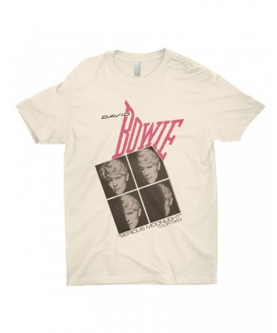 David Bowie T-Shirt | Serious Moonlight 1983 Concert Tour Poster Pink Shirt $12.48 Shirts